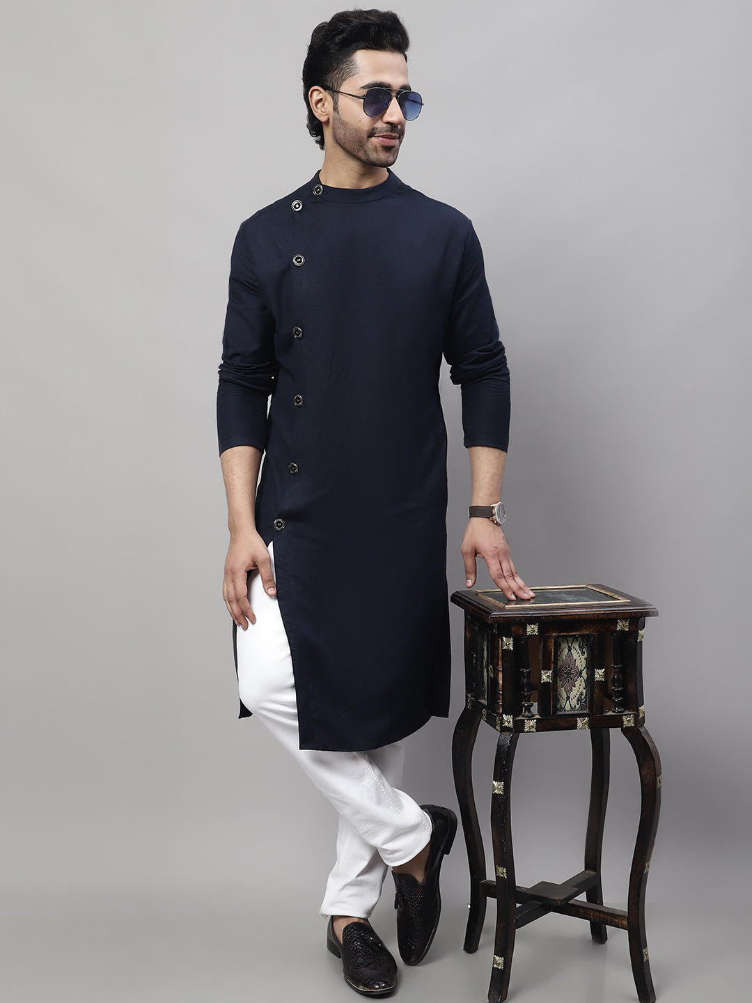 Even Apparels Blue Sherwani Kurta With Asymetrical Cut | Swadesiicart