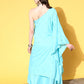 InWeave Women's Sky Blue Mirror Work One Shoulder Kurta Set - Swadesiicart