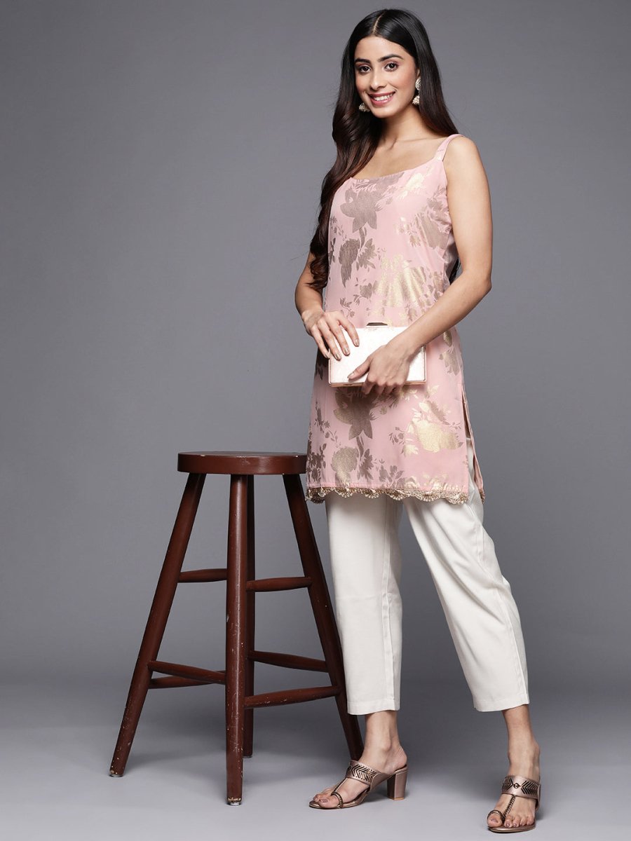 Ahalyaa Square Neck Printed Crepe Tunic With Lace Inserts | Swadesiicart