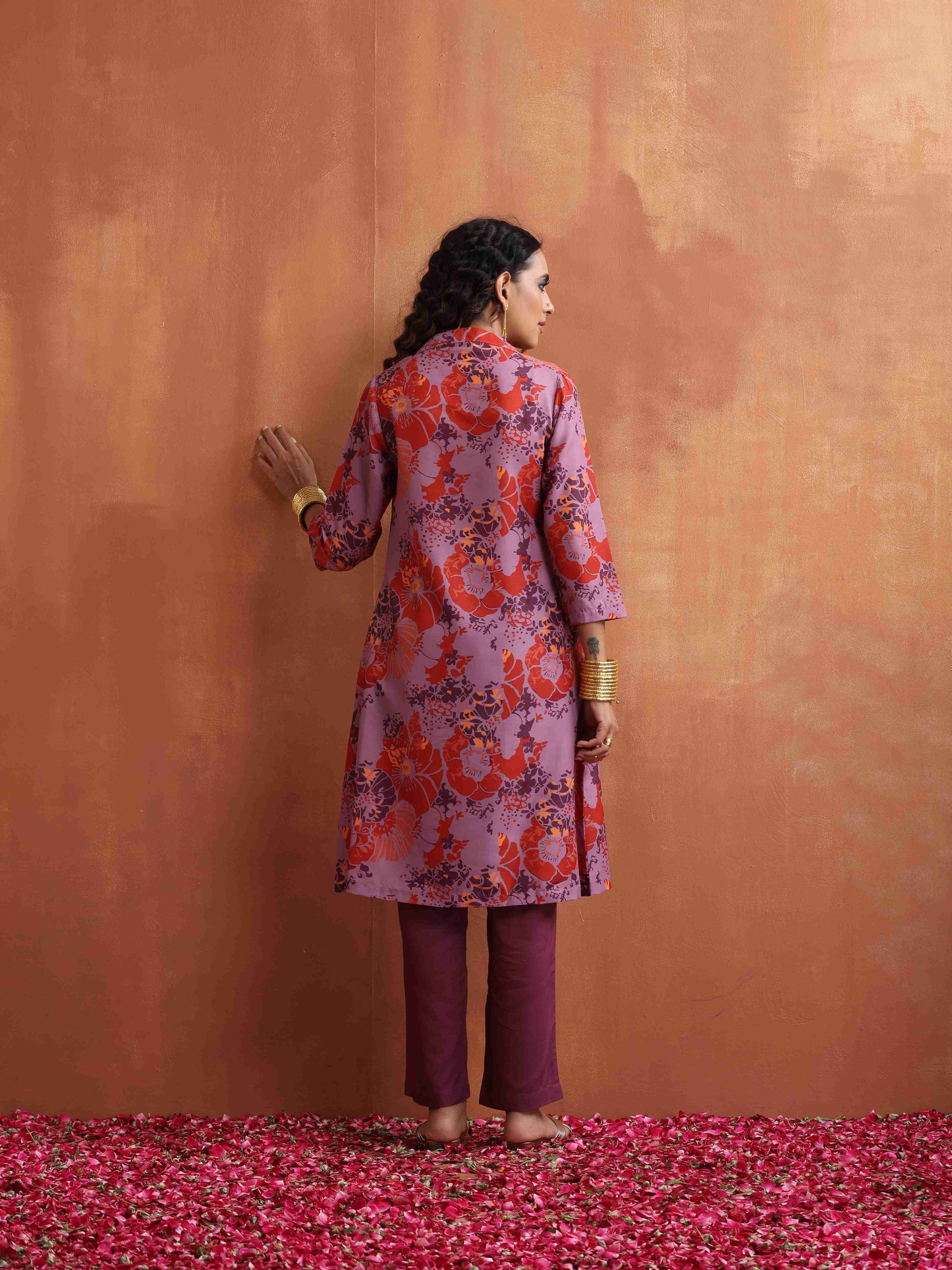 trueBrowns Purple Print Kurta Co-ord Set - Swadesiicart