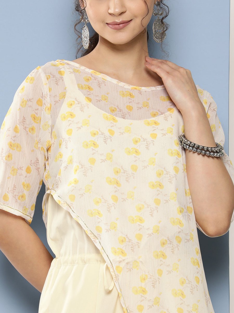 Ahalyaa Printed Waist Tie-Ups Basic Jumpsuit | Swadesiicart