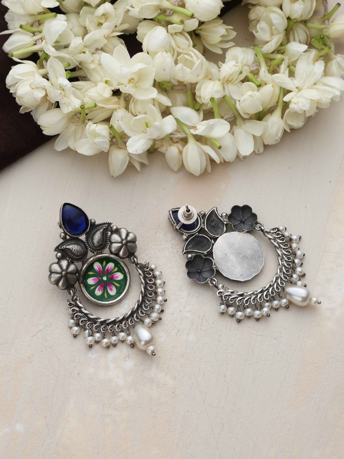 trueBrowns Silver Tone Handpainted Earrings | Swadesiicart
