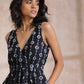 trueBrowns Black White Geometric Print Cotton Sleeveless Wrap Dress | Swadesiicart