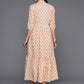 Ahalyaa Floral Print Mandarin Collar Tiered Midi Pure Cotton Ethnic Dress | Swadesiicart