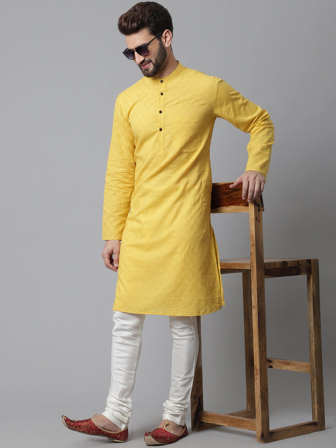 Even Apparels Yellow Pure Cotton Kurta With Band Collar | Swadesiicart