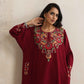 trueBrowns Maroon Kashmiri Floral Embroidered Woollen Phiran Kurta | Swadesiicart