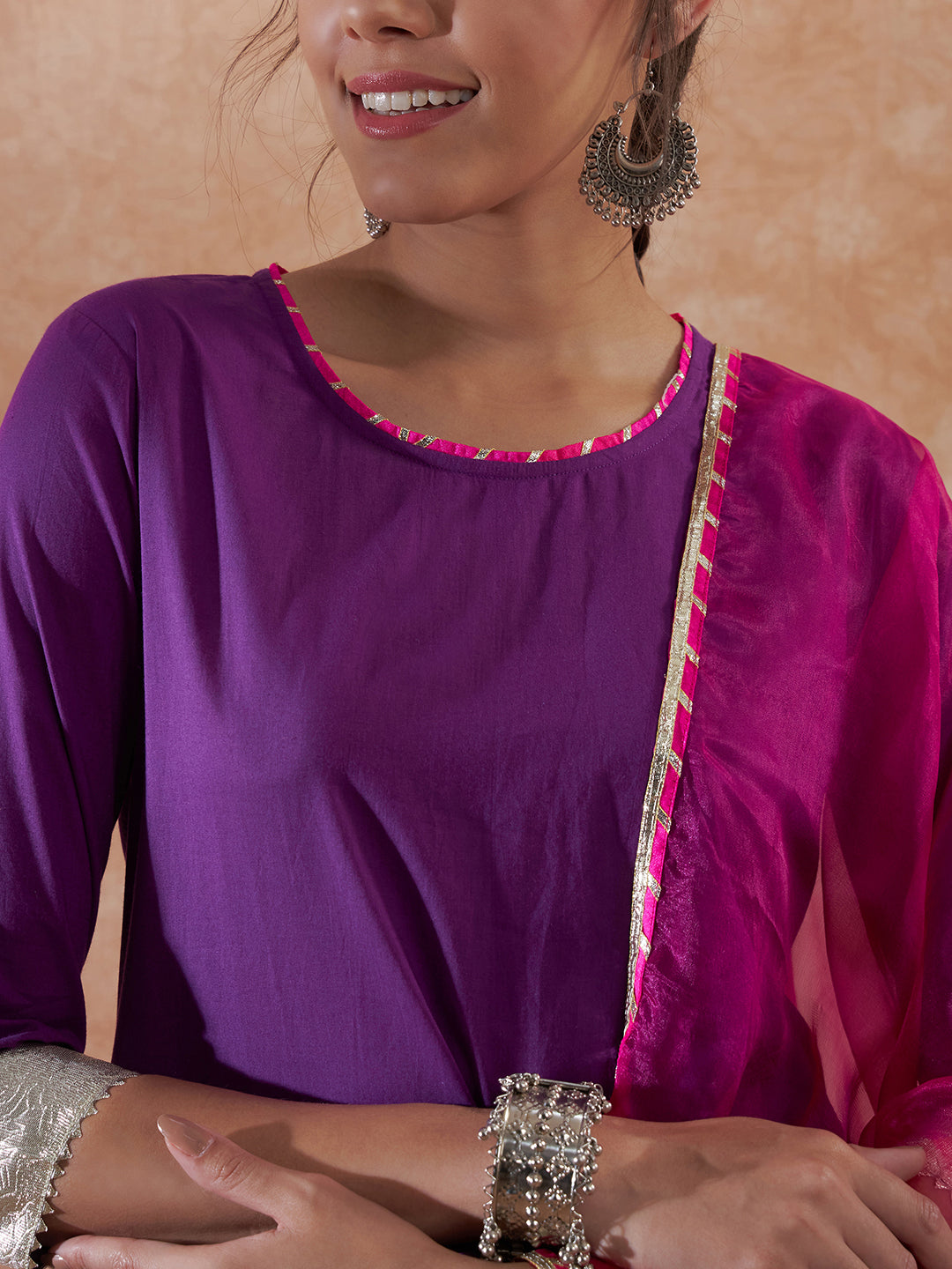 InWeave Women's Purple Gota Work Anarkali Kurta Set W Dupatta - Swadesiicart