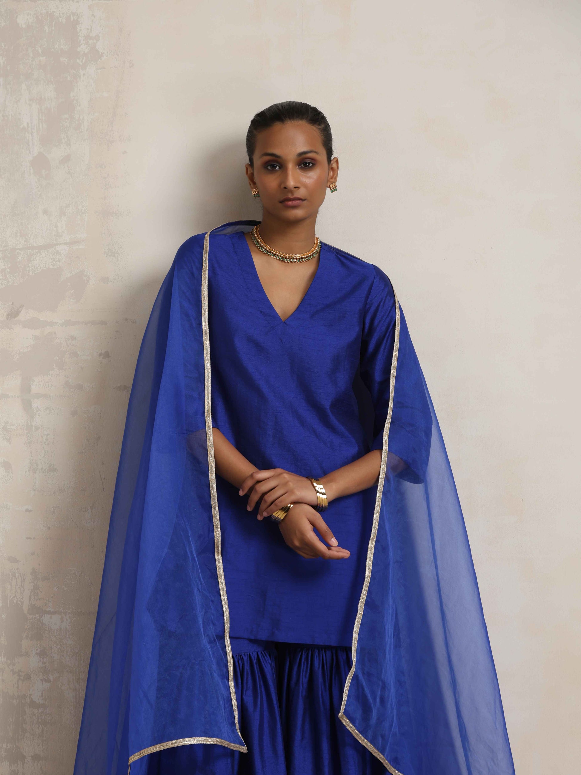 trueBrowns Electric Blue Sharara Dupatta Set | Swadesiicart