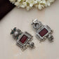 trueBrowns Silver Tone Red Stone Dangle Earrings - Swadesiicart