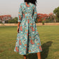 trueBrowns Teal Cotton Block Print Wrap Dress | Swadesiicart