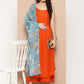 InWeave Women's Orange Strappy Set With Blue Chinnon Print Silk Dupatta - Swadesiicart
