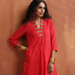 trueBrowns Red Print A-line Kurta Set | Swadesiicart