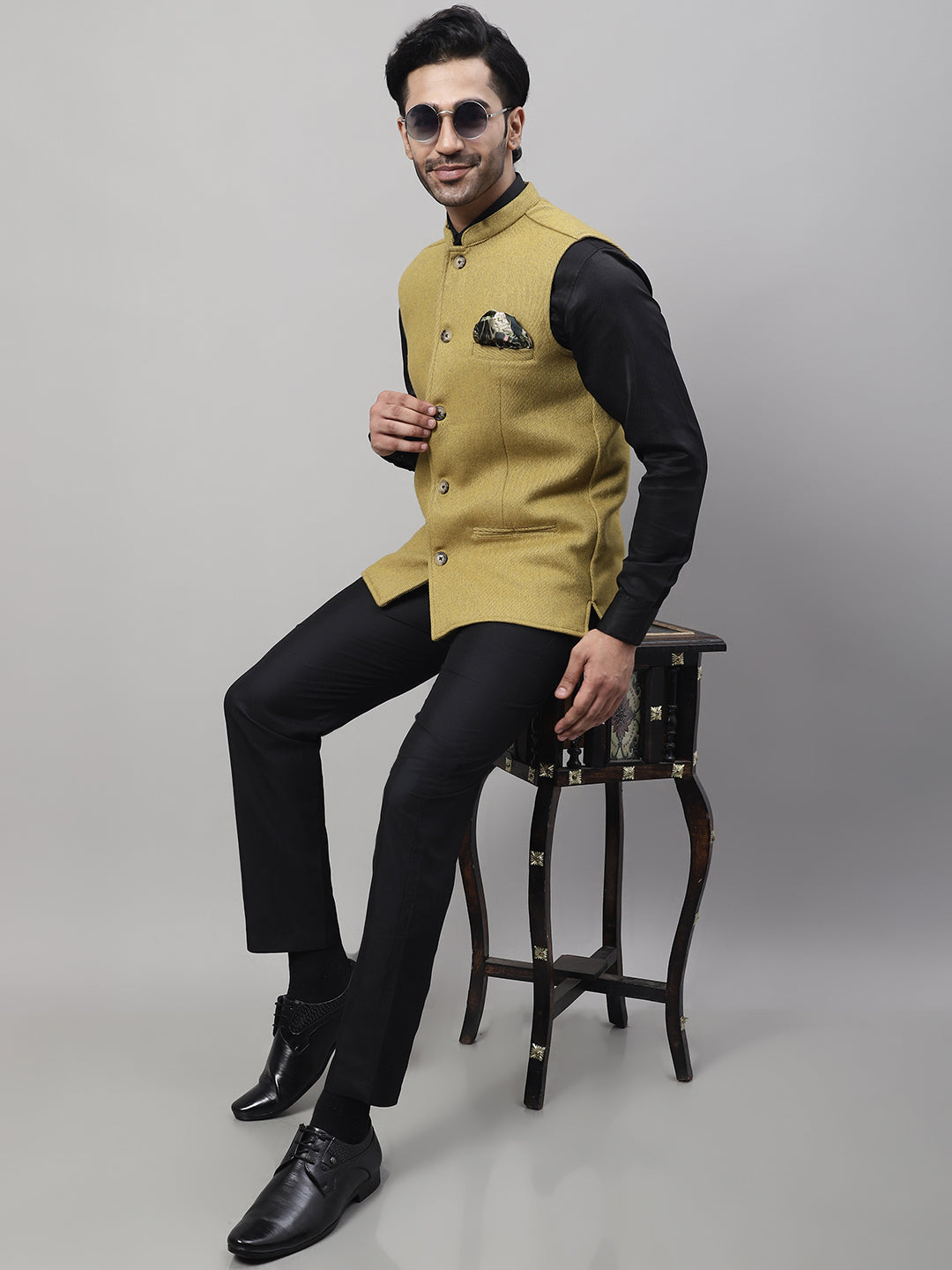 Even Apparels Men's Mustard Pure Wool Nehru Jacket | Swadesiicart