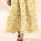 trueBrowns Lime Cotton Ikat Sleeveless Flared Dress | Swadesiicart