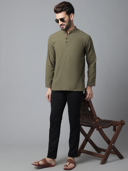 Indian Clothing Even Apparels Green Pure Cotton Kurta With Band Collar | Swadesiicart