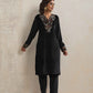 trueBrowns Black Velvet Floral Embroidered Kurta Pant Dupatta Set | Swadesiicart