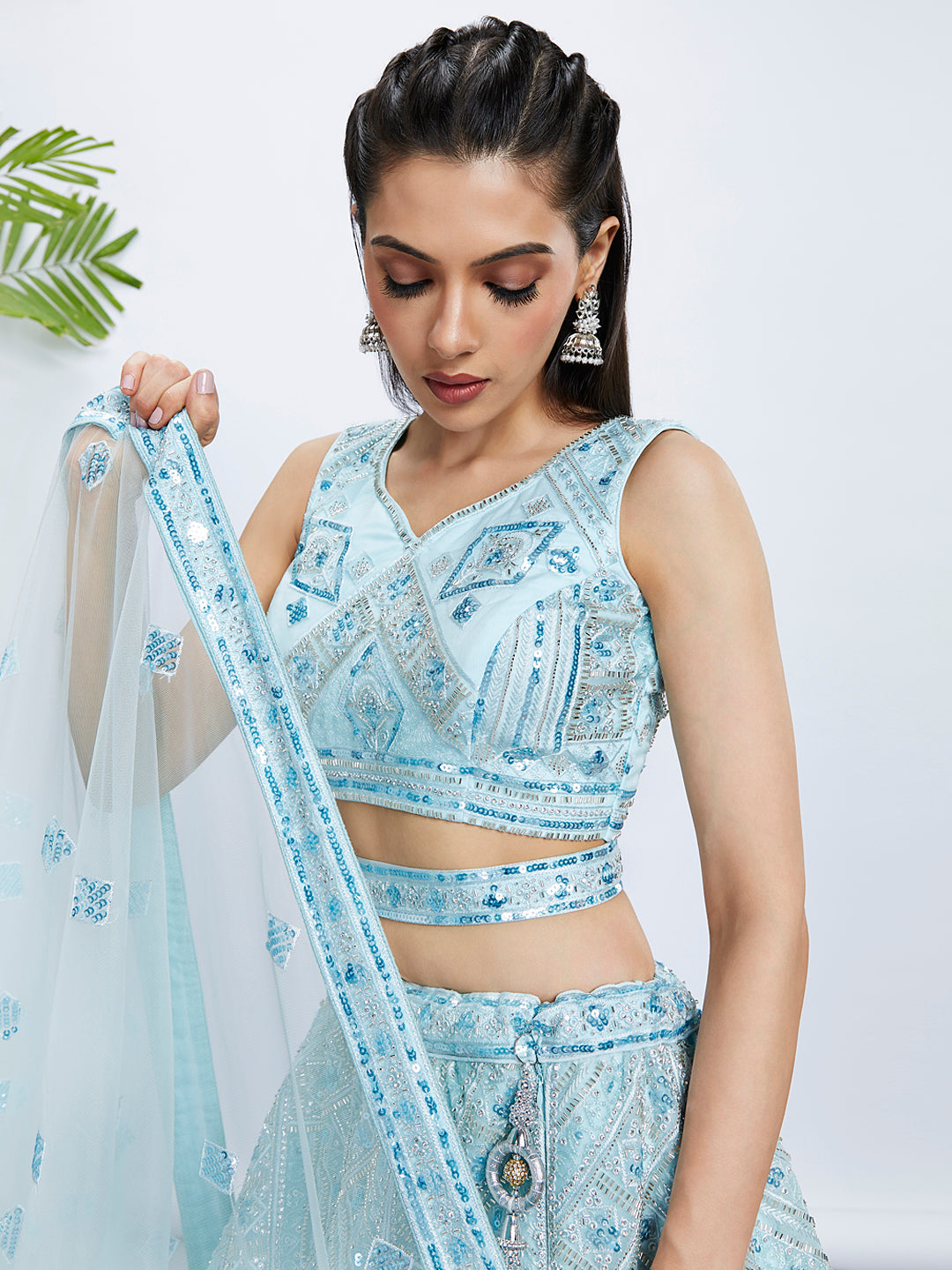 House of Panchhi Burgundy Chiffon Position Print With Sequins Embroidery Lehenga Choli & Dupatta | Swadesiicart