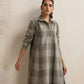 trueBrowns Green Check Flared Winter Dress | Swadesiicart