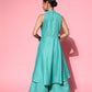 InWeave Women's Teal Lurex Boho Sleevless Kurta Set - Swadesiicart
