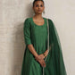 trueBrowns Dark Green Anarkali Kurta Pant Dupatta Set | Swadesiicart