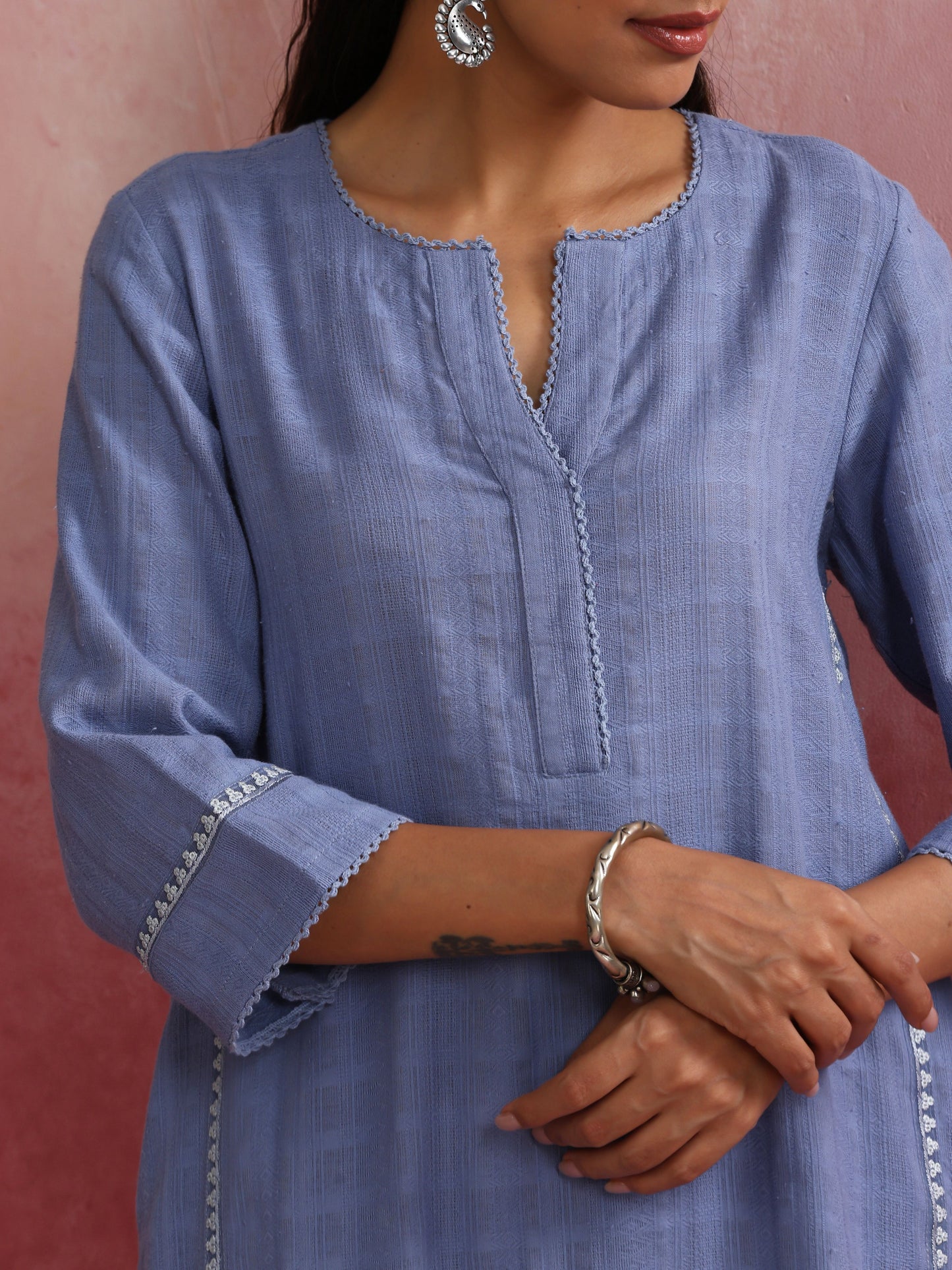 trueBrowns Sky BLue Cotton Kurta Co-ord set - Swadesiicart