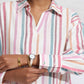 trueBrowns Off-White Cotton Multi Stripe A-line Kurta Set | Swadesiicart