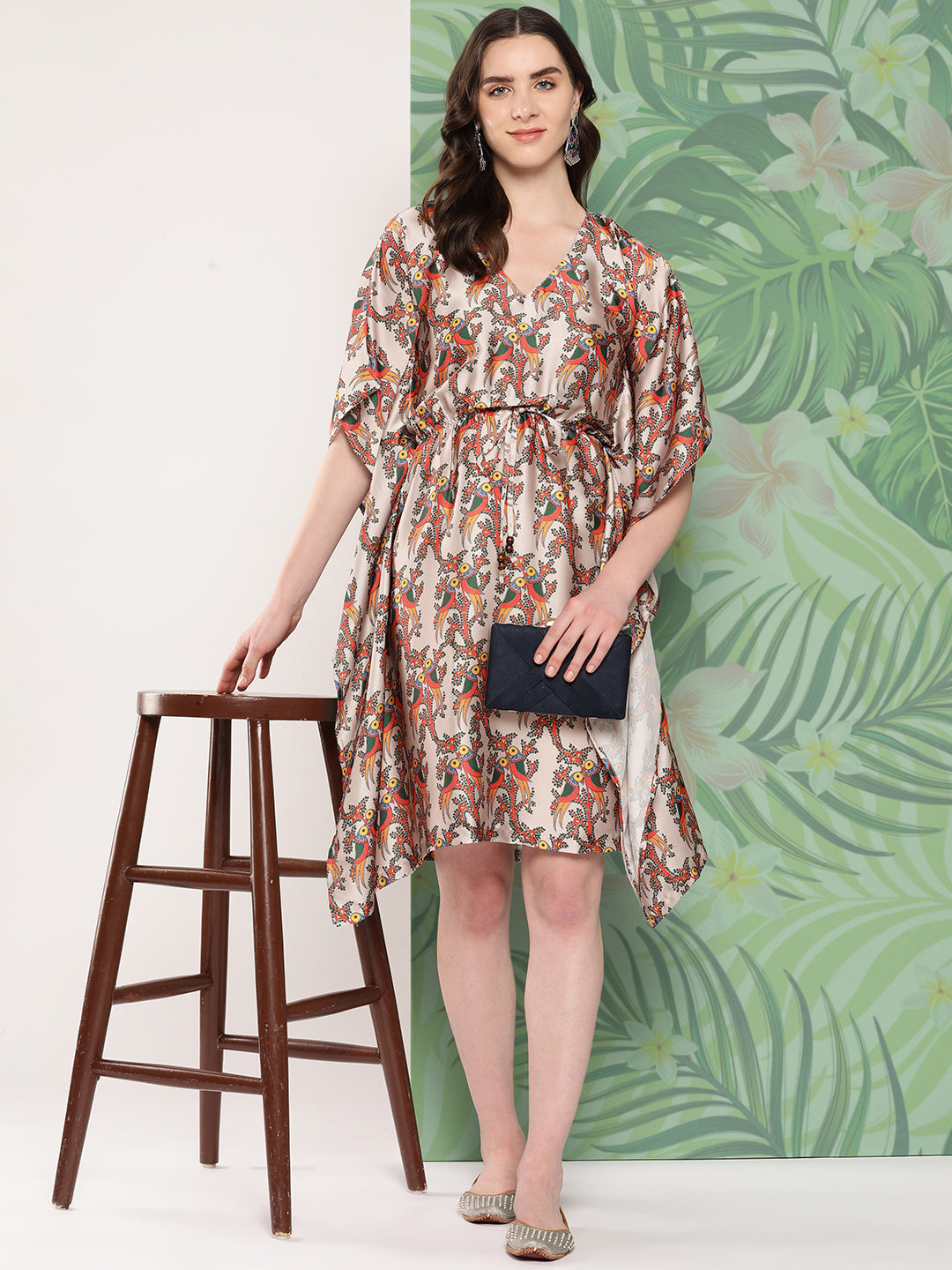 InWeave Women's Elegant Bird Print Kaftaan - Swadesiicart