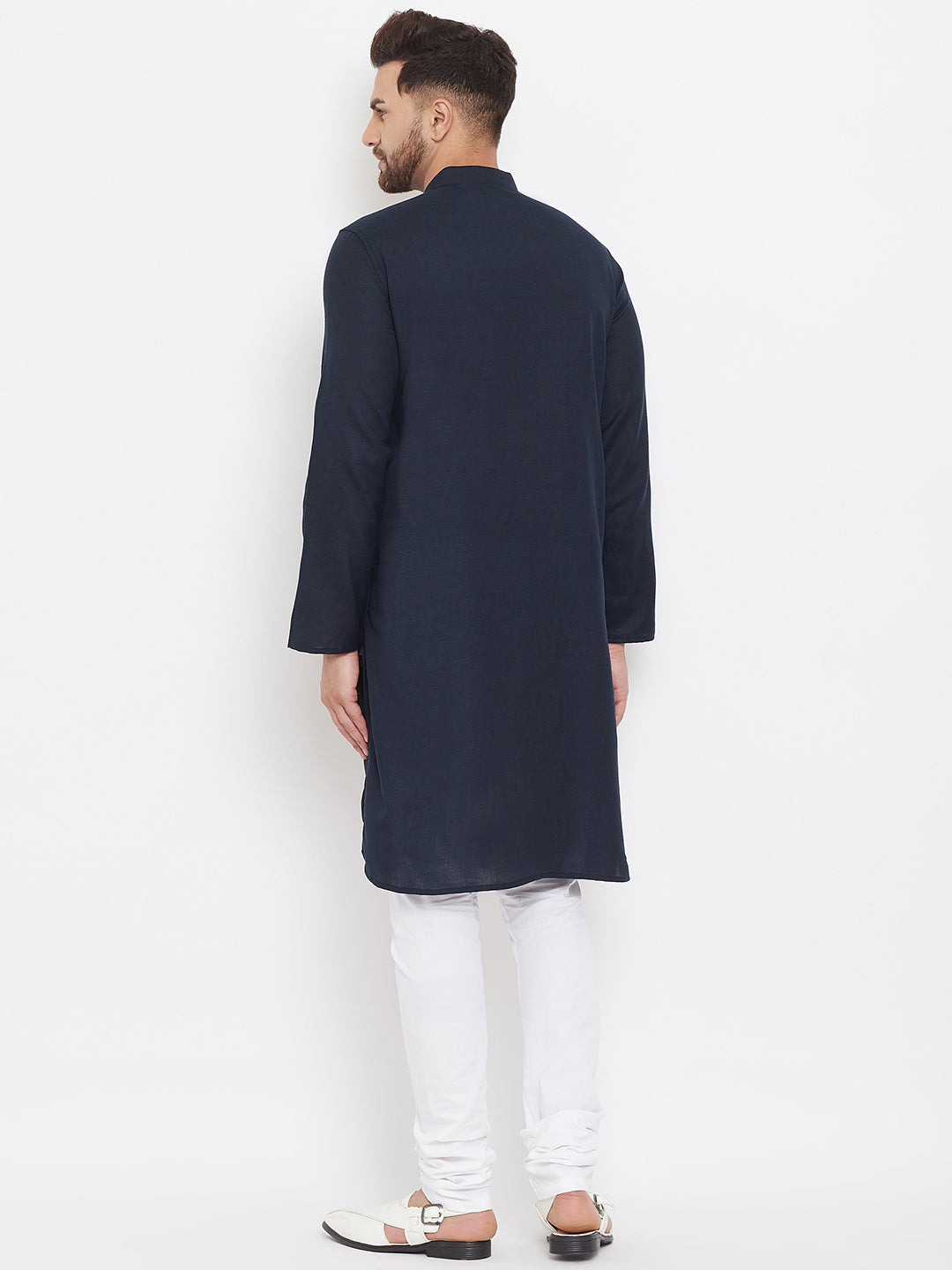Even Apparels Blue Pure Cotton Kurta With Band Collar | Swadesiicart