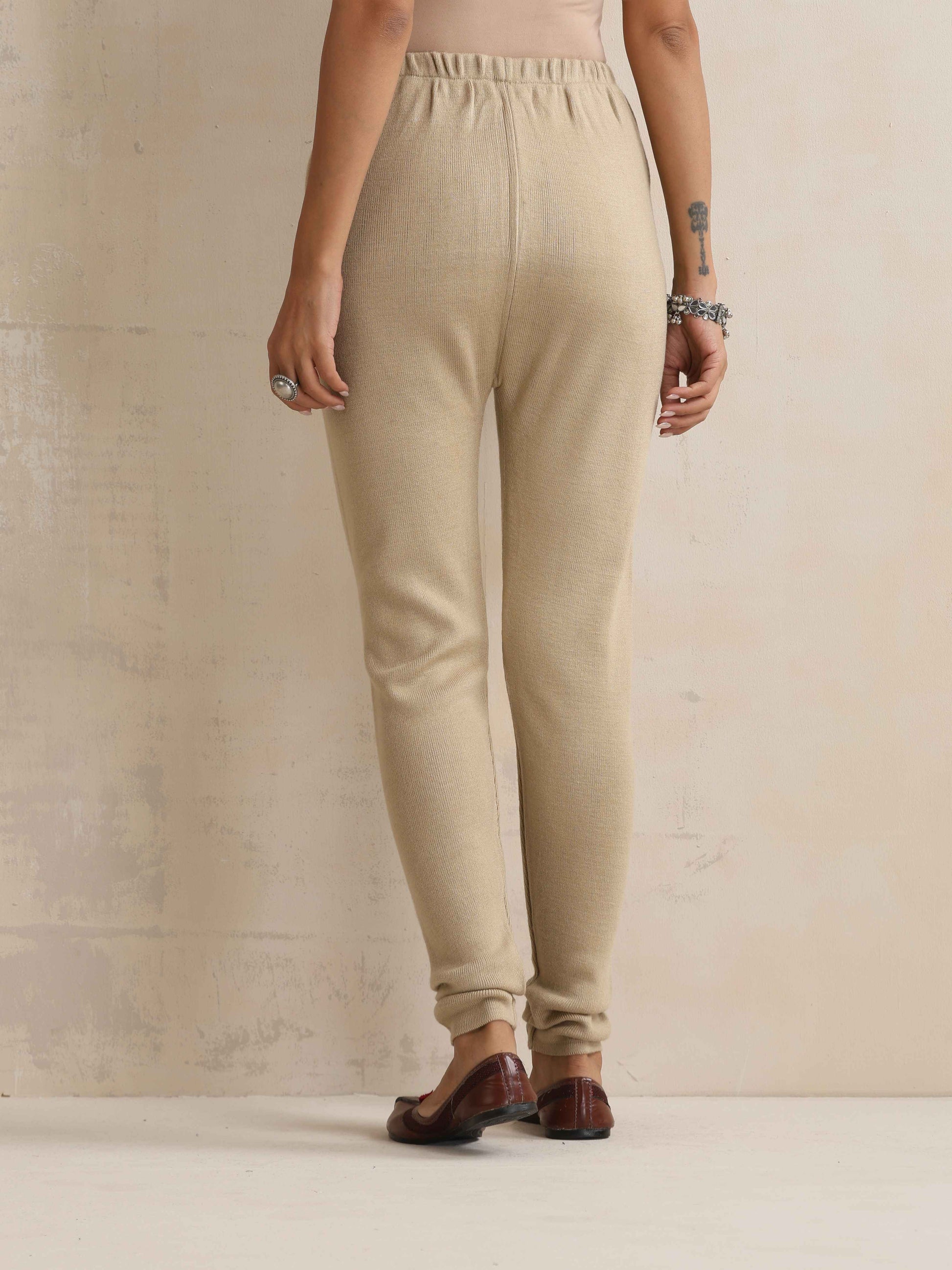 trueBrowns Beige Woollen Leggings | Swadesiicart