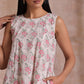 trueBrowns Pink Green Buta On White Block Print Cotton High-Low Co-Ord Set - Swadesiicart