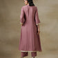 trueBrowns Dark Mauve Bandhani Printed Silk Front Slit Kurta Pant Set | Relove | Swadesiicart