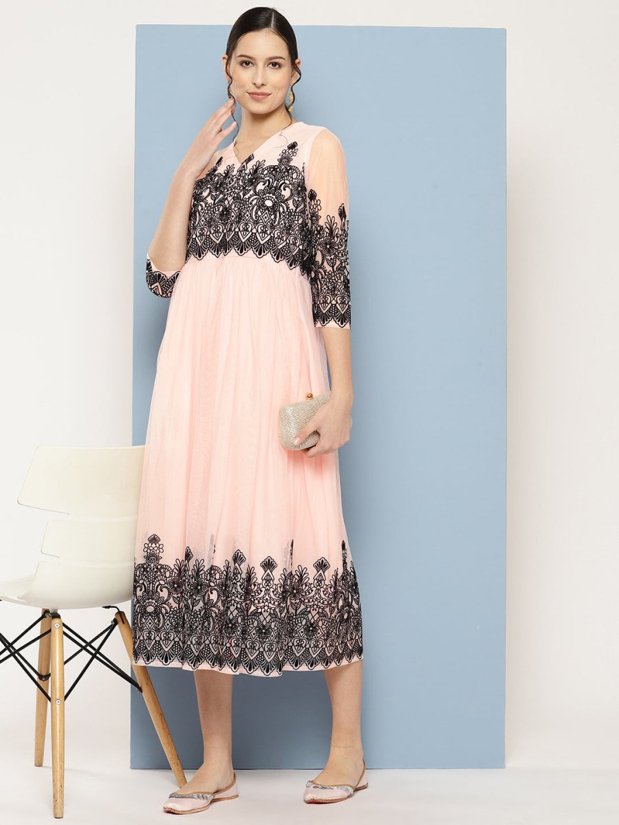 Ahalyaa Ethnic Motifs Printed Midi Empire Dress | Swadesiicart
