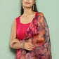 InWeave Women's Fuchsia Sleeveless Kurta Set W Navy Floral Or Dupatta - Swadesiicart