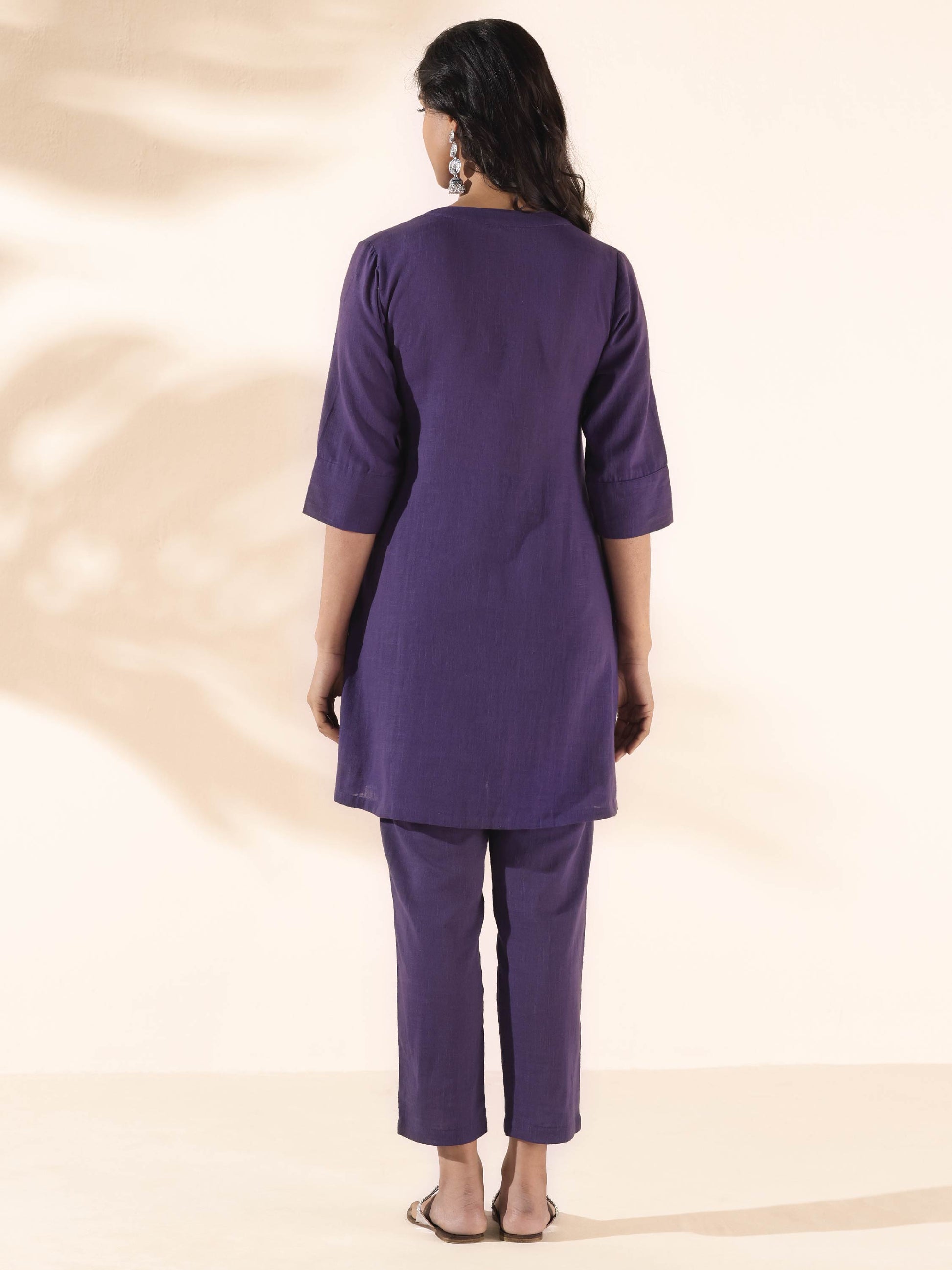 trueBrowns Purple Cotton Relaxed Co-ord Set - Swadesiicart