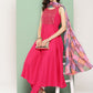 InWeave Women's Fuchsia Mirror Work Strappy Set W Square Bandhani Print Silk Dup - Swadesiicart