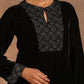 trueBrowns Black Velvet Embroidered Kurta | Swadesiicart