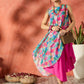 InWeave Blue Floral Fuchsia Asymmetrical Dress - Swadesiicart