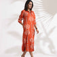 trueBrowns Orange Cotton Print Shirt Dress | Swadesiicart