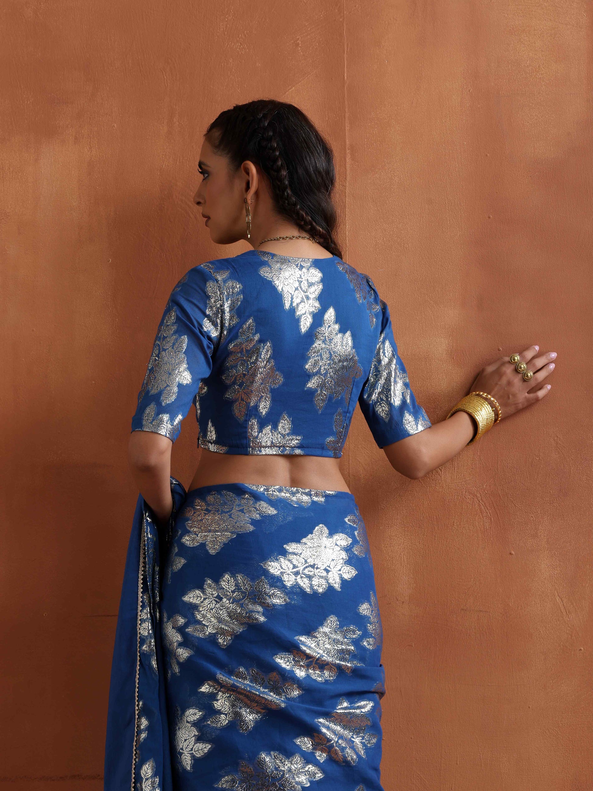 trueBrowns Blue Metallic Blouse | Swadesiicart