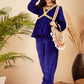 InWeave Women's Royal Blue Mughal Shaan Style Velvet Short Kurta Set - Swadesiicart