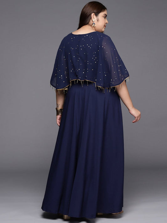 Ahalyaa Plus Size Round neck Maxi Ethnic Dress | Swadesiicart