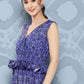 InWeave Women's Blue Floral Paisley Print Long Frill Dress - Swadesiicart