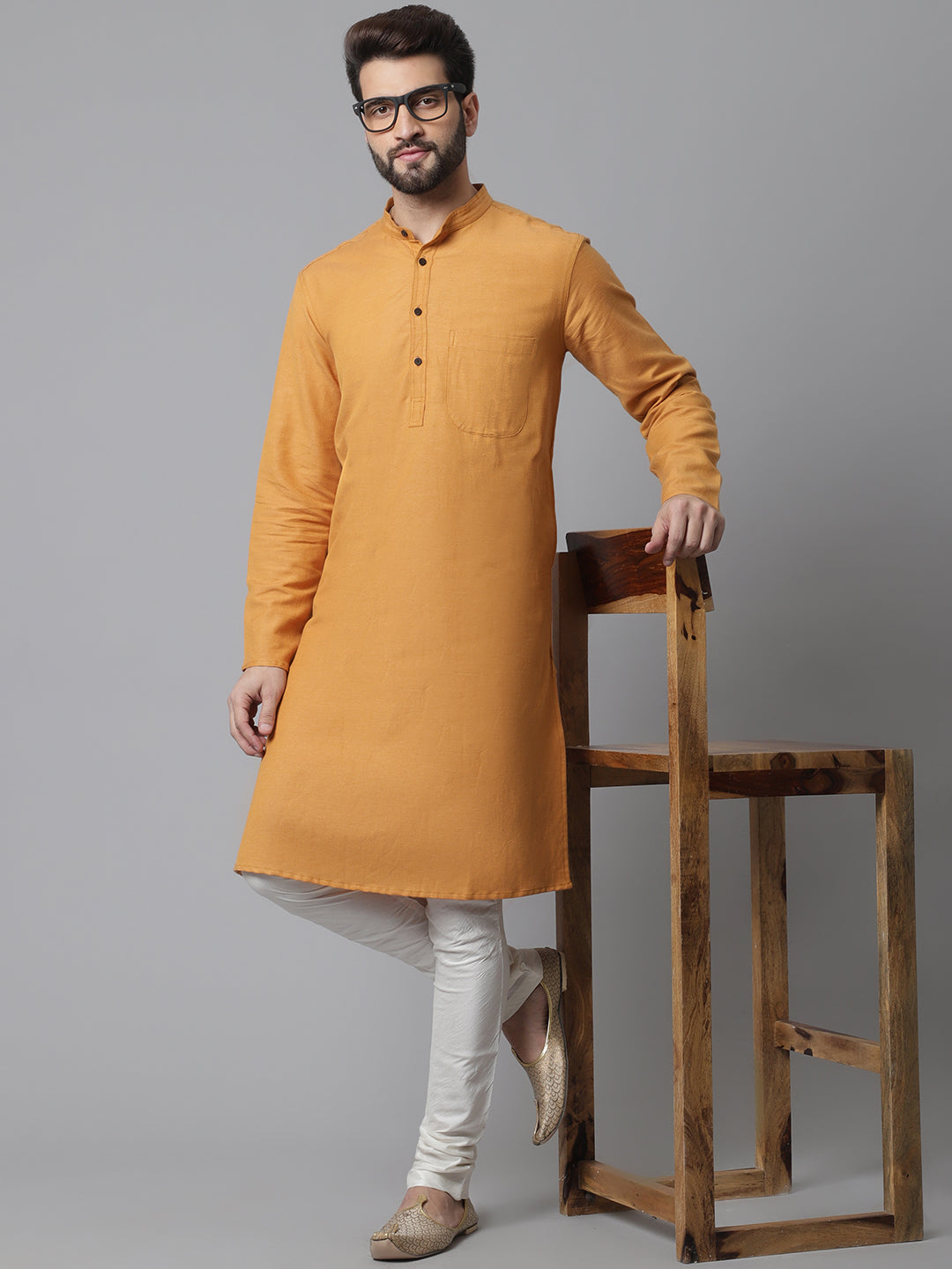 Even Apparels Yellow Solid Kurta With Band Collar | Swadesiicart