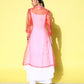 InWeave Women's Cream Strappy Kurta Set With Pink Organza Cape - Swadesiicart