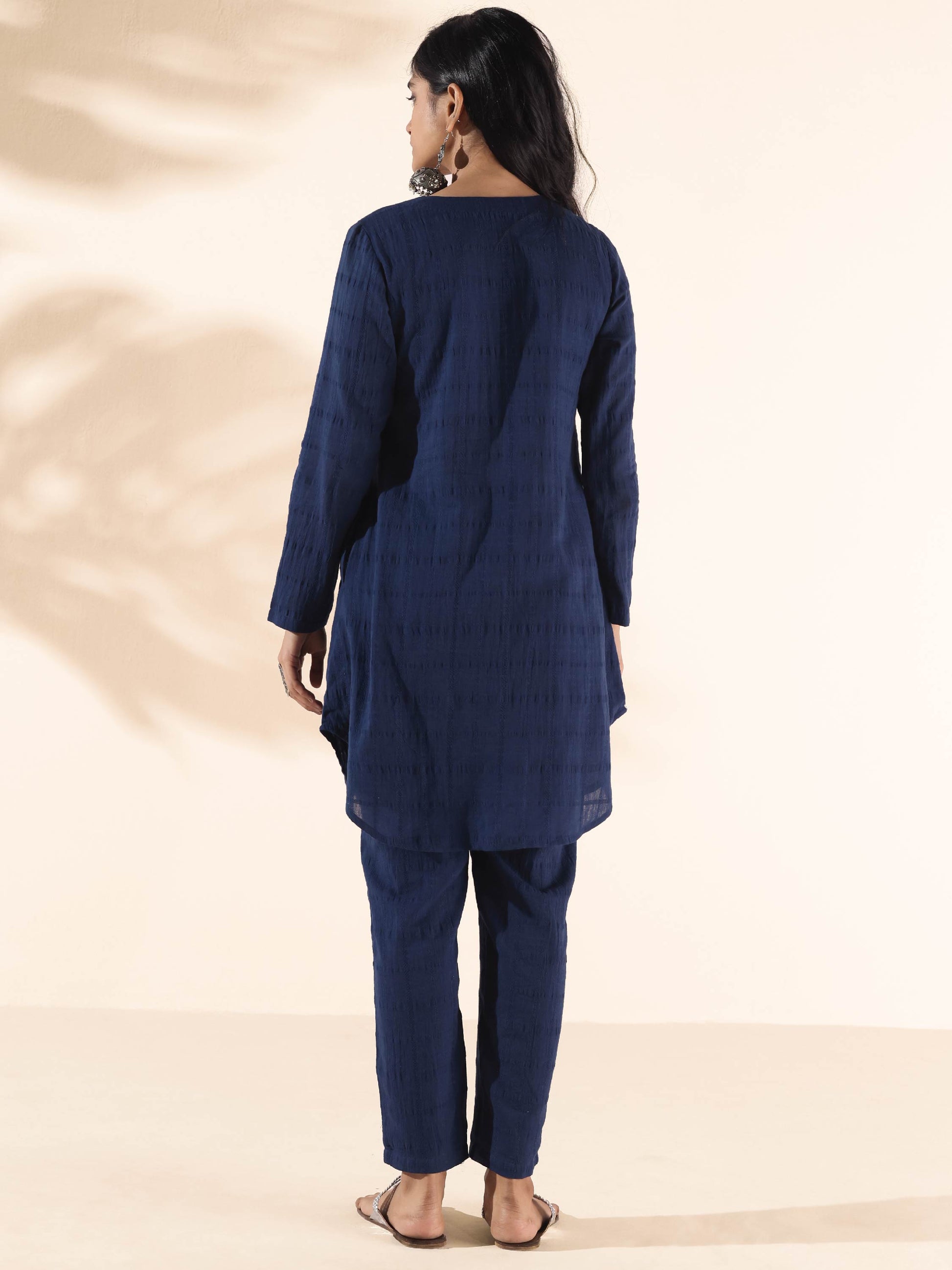 trueBrowns Blue Cotton Dobby Relaxed Co-ord Set - Swadesiicart