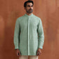 trueBrowns Men's Green Cotton Dobby Front Open Short Kurta | Swadesiicart