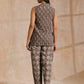 trueBrowns Clay Dabu Zig-Zag Motifs Print Cotton Sleeveless Jacket Pant Set | Swadesiicart