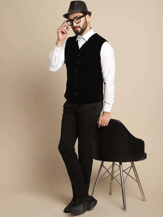Even Apparels Men's Black Waistcoat with welt pockets | Swadesiicart