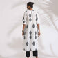 trueBrowns White Cotton Print Pleated Kurta Set | Swadesiicart