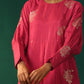 trueBrowns Pink Floral Viscose Silk Round Neck Puff Sleeve Kurta Pant Set | Swadesiicart